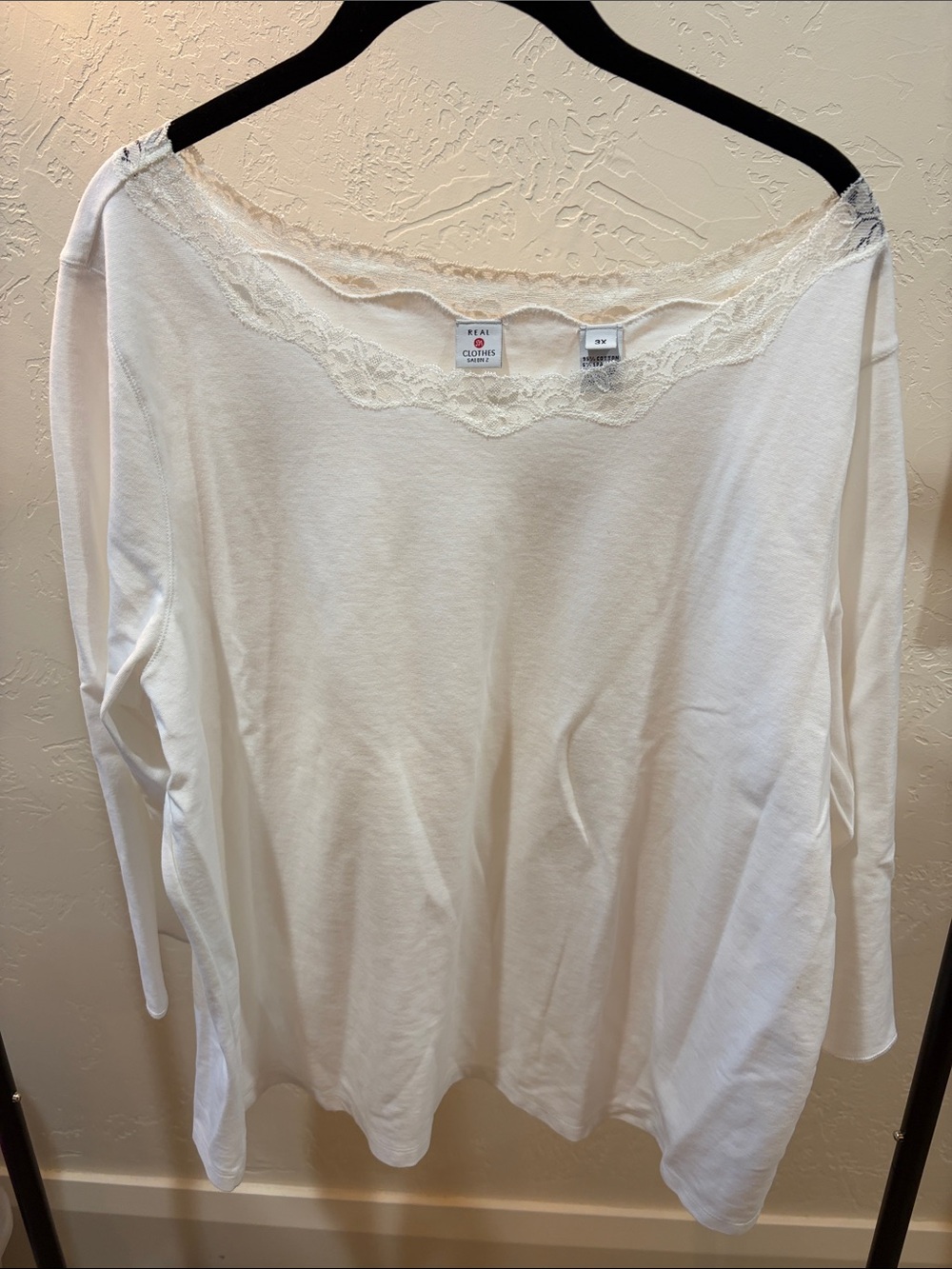 SAKS 5th AVENUE White Lace-Trim Long Sleeve Tee 3X